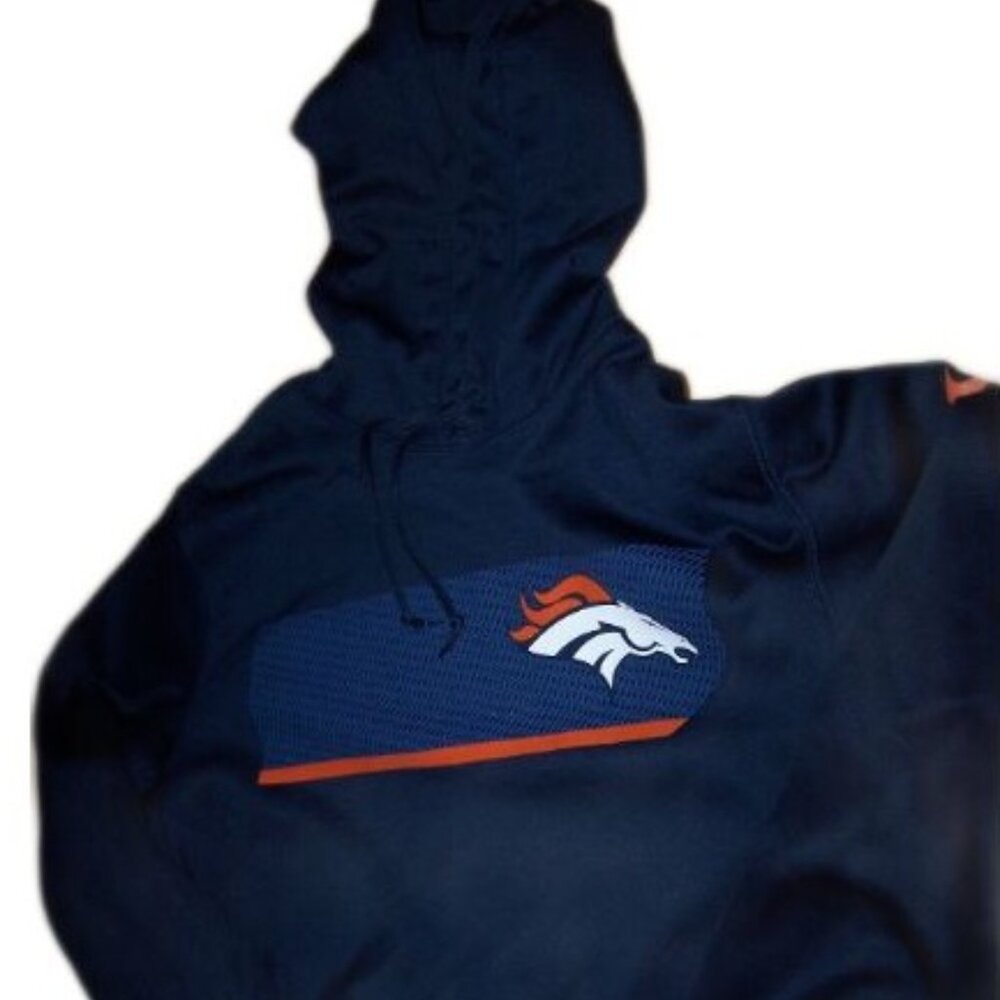 Denver Broncos Men’s Large Nike Swoosh Therma-fit NFL Pullover Navy Logo Hoodie